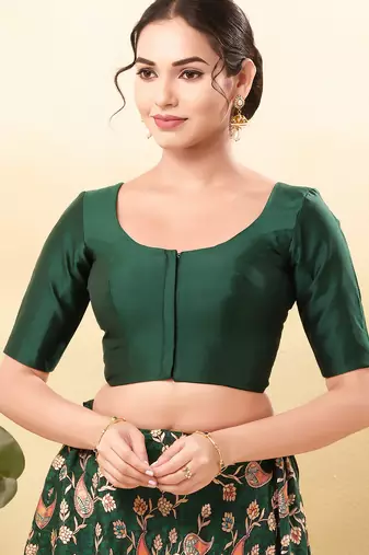 Women's brocade padded front open elbow sleeves saree blouse