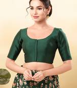Women's brocade padded front open elbow sleeves saree blouse