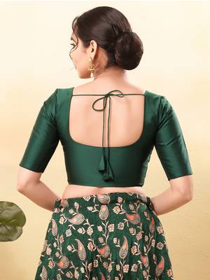 Women's brocade padded front open elbow sleeves saree blouse 2