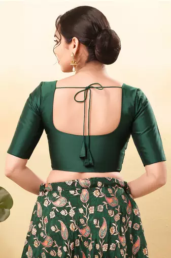 Women's brocade padded front open elbow sleeves saree blouse