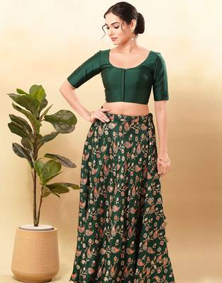 Women's brocade padded front open elbow sleeves saree blouse 4