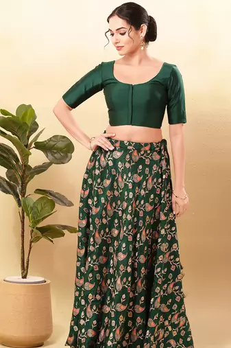 Women's brocade padded front open elbow sleeves saree blouse