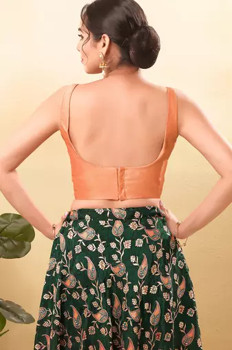 Women's brocade padded back open sleeveless saree blouse