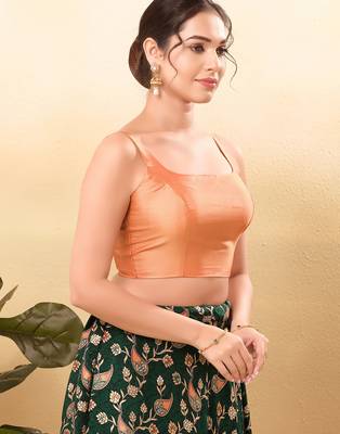 Women's brocade padded back open sleeveless saree blouse 3