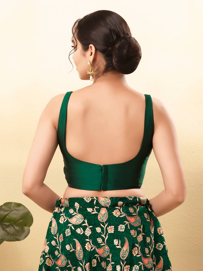 Women's brocade padded back open sleeveless saree blouse