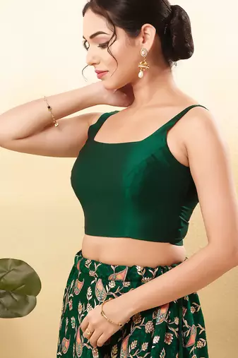 Women's brocade padded back open sleeveless saree blouse