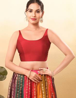 Women's brocade padded back open sleeveless saree blouse 1