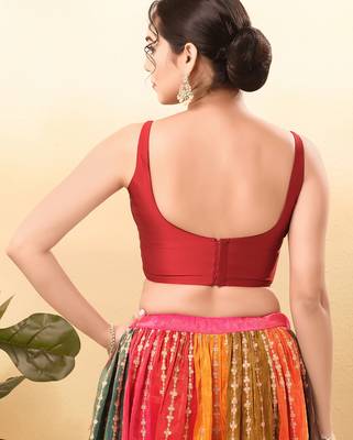 Women's brocade padded back open sleeveless saree blouse 2