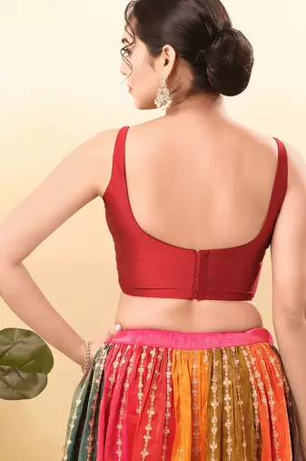 Women's brocade padded back open sleeveless saree blouse