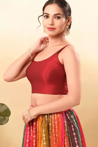 Women's brocade padded back open sleeveless saree blouse