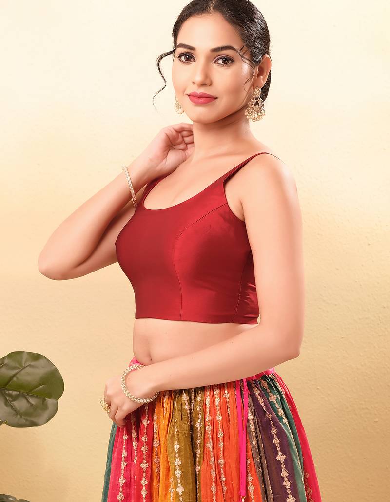 Women's brocade padded back open sleeveless saree blouse