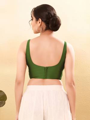 Women's brocade padded back open sleeveless saree blouse 2