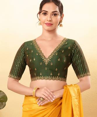 Women's mulbury silk padded back open elbow sleeves saree blouse 1