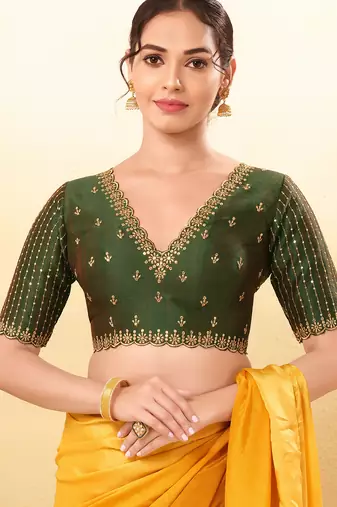 Women's mulbury silk padded back open elbow sleeves saree blouse