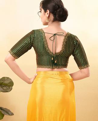 Women's mulbury silk padded back open elbow sleeves saree blouse 2