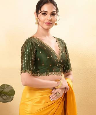 Women's mulbury silk padded back open elbow sleeves saree blouse 3