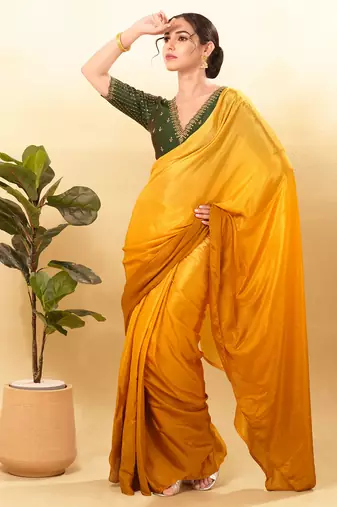 Women's mulbury silk padded back open elbow sleeves saree blouse