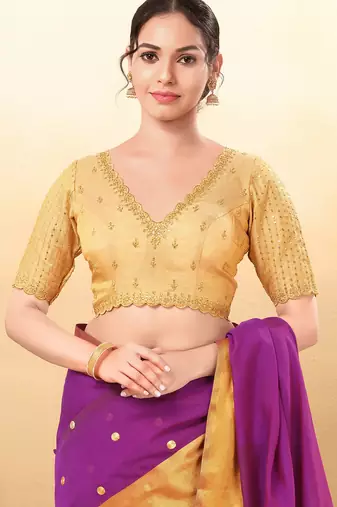 Women's mulbury silk padded back open elbow sleeves saree blouse