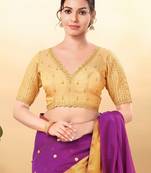 Women's mulbury silk padded back open elbow sleeves saree blouse