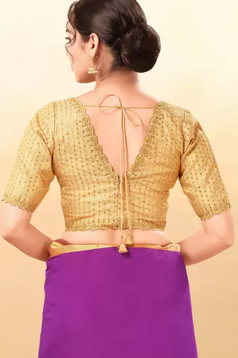 Women's mulbury silk padded back open elbow sleeves saree blouse