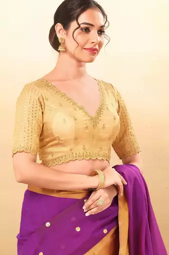 Women's mulbury silk padded back open elbow sleeves saree blouse