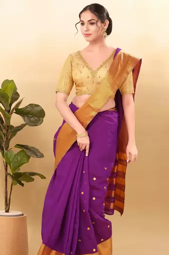Women's mulbury silk padded back open elbow sleeves saree blouse