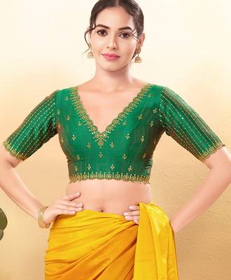 Women's mulbury silk padded back open elbow sleeves saree blouse 1