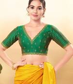 Women's mulbury silk padded back open elbow sleeves saree blouse