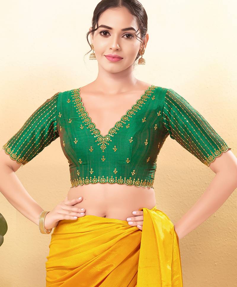 Women's mulbury silk padded back open elbow sleeves saree blouse