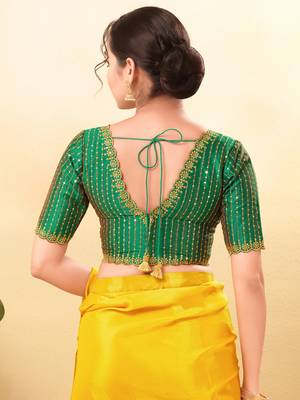 Women's mulbury silk padded back open elbow sleeves saree blouse 2