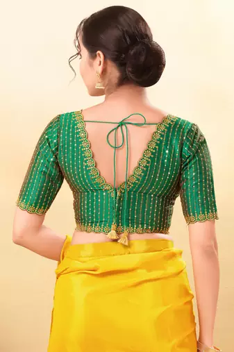 Women's mulbury silk padded back open elbow sleeves saree blouse