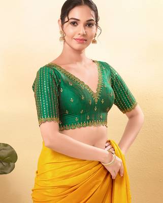Women's mulbury silk padded back open elbow sleeves saree blouse 3