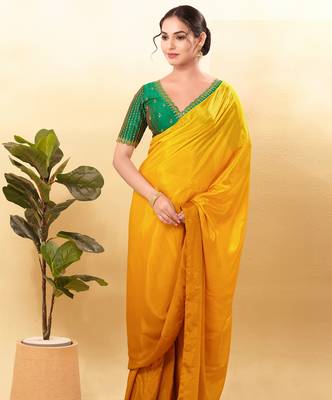 Women's mulbury silk padded back open elbow sleeves saree blouse 4
