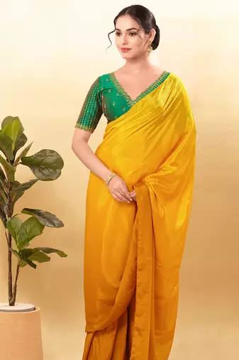 Women's mulbury silk padded back open elbow sleeves saree blouse