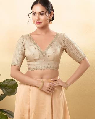 Women's mulbury silk padded back open elbow sleeves saree blouse 1