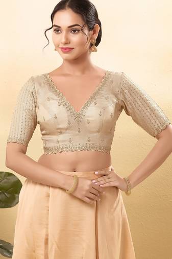 Women's mulbury silk padded back open elbow sleeves saree blouse