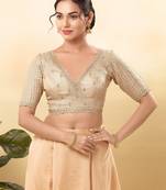 Women's mulbury silk padded back open elbow sleeves saree blouse