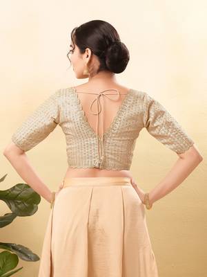 Women's mulbury silk padded back open elbow sleeves saree blouse 2