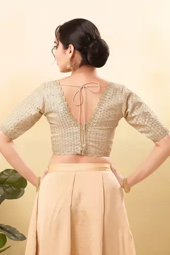 Women's mulbury silk padded back open elbow sleeves saree blouse