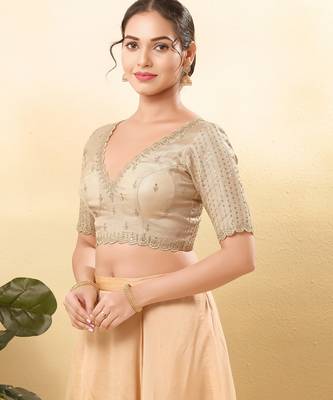 Women's mulbury silk padded back open elbow sleeves saree blouse 3