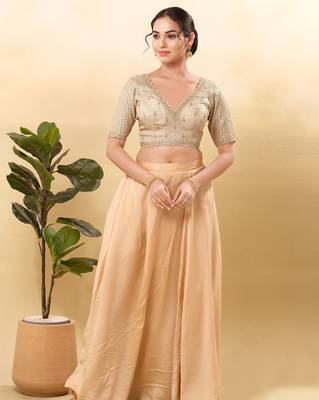 Women's mulbury silk padded back open elbow sleeves saree blouse 4