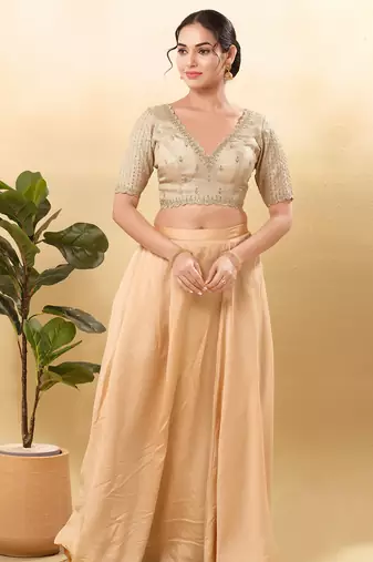 Women's mulbury silk padded back open elbow sleeves saree blouse