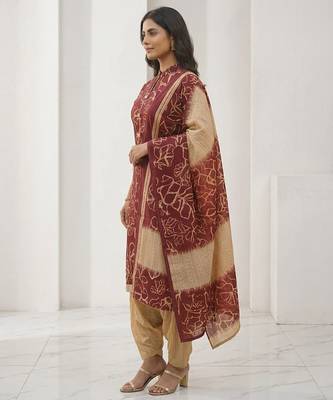 Red printed cotton blend stitched abstract print salwar kurta dupatta for women 2