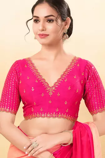 Women's mulbury silk padded back open elbow sleeves saree blouse