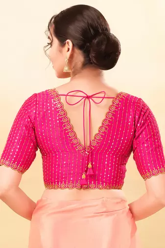 Women's mulbury silk padded back open elbow sleeves saree blouse