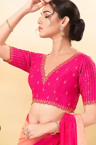 Women's mulbury silk padded back open elbow sleeves saree blouse