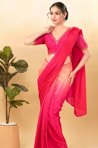 Women's mulbury silk padded back open elbow sleeves saree blouse