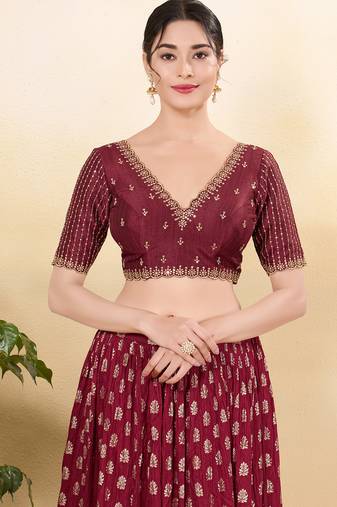 Women's mulbury silk padded back open elbow sleeves saree blouse