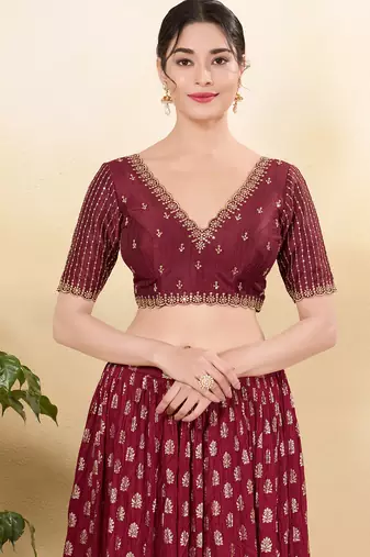 Women's mulbury silk padded back open elbow sleeves saree blouse