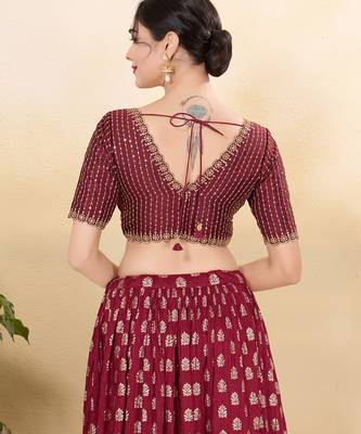 Women's mulbury silk padded back open elbow sleeves saree blouse 2
